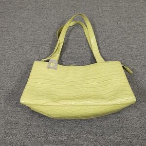 Guess Shoulder Bag Womens Medium Green Faux Leather Crocodile Embossed Zip Purse